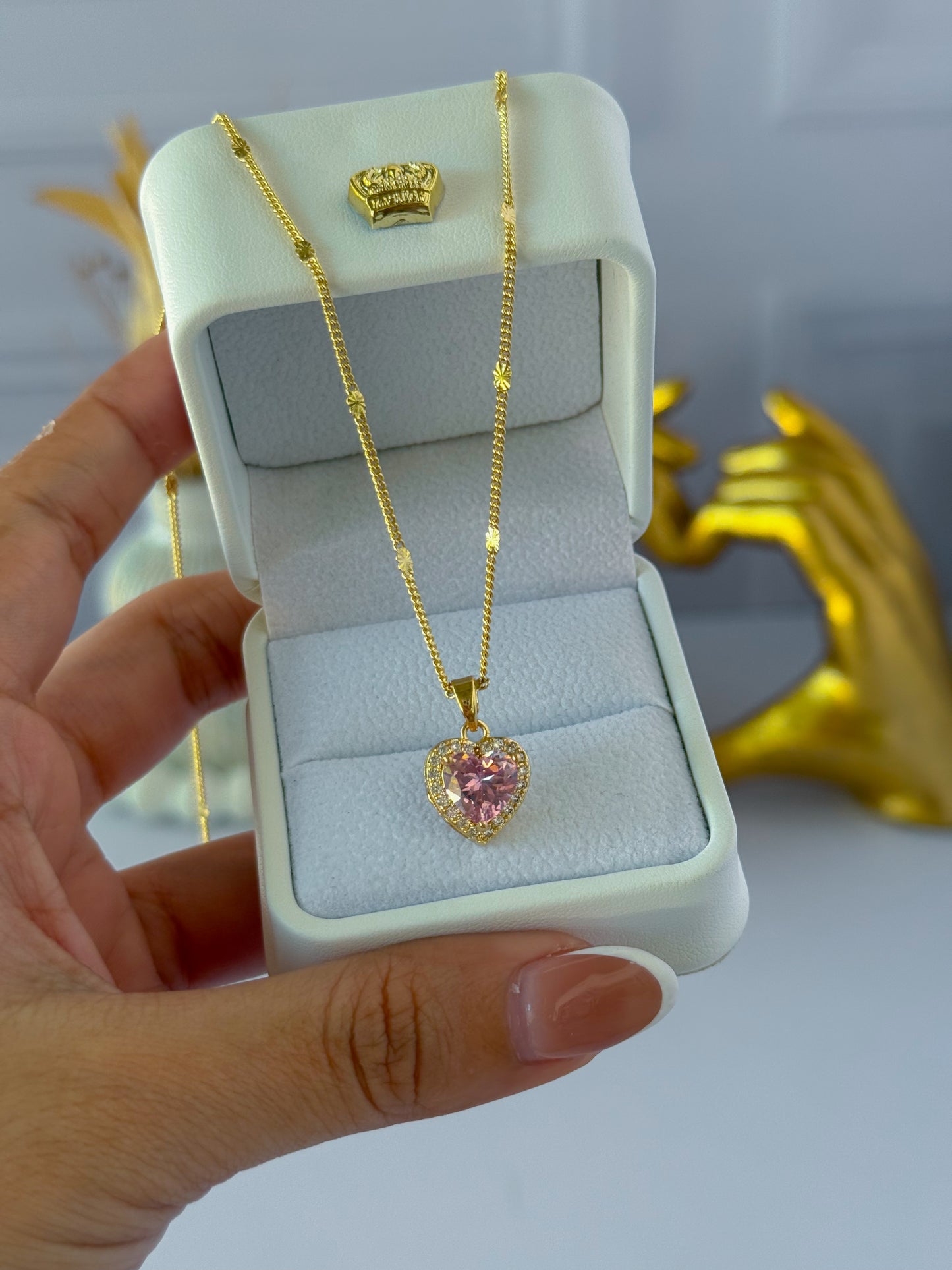 Cadena corazón rosado