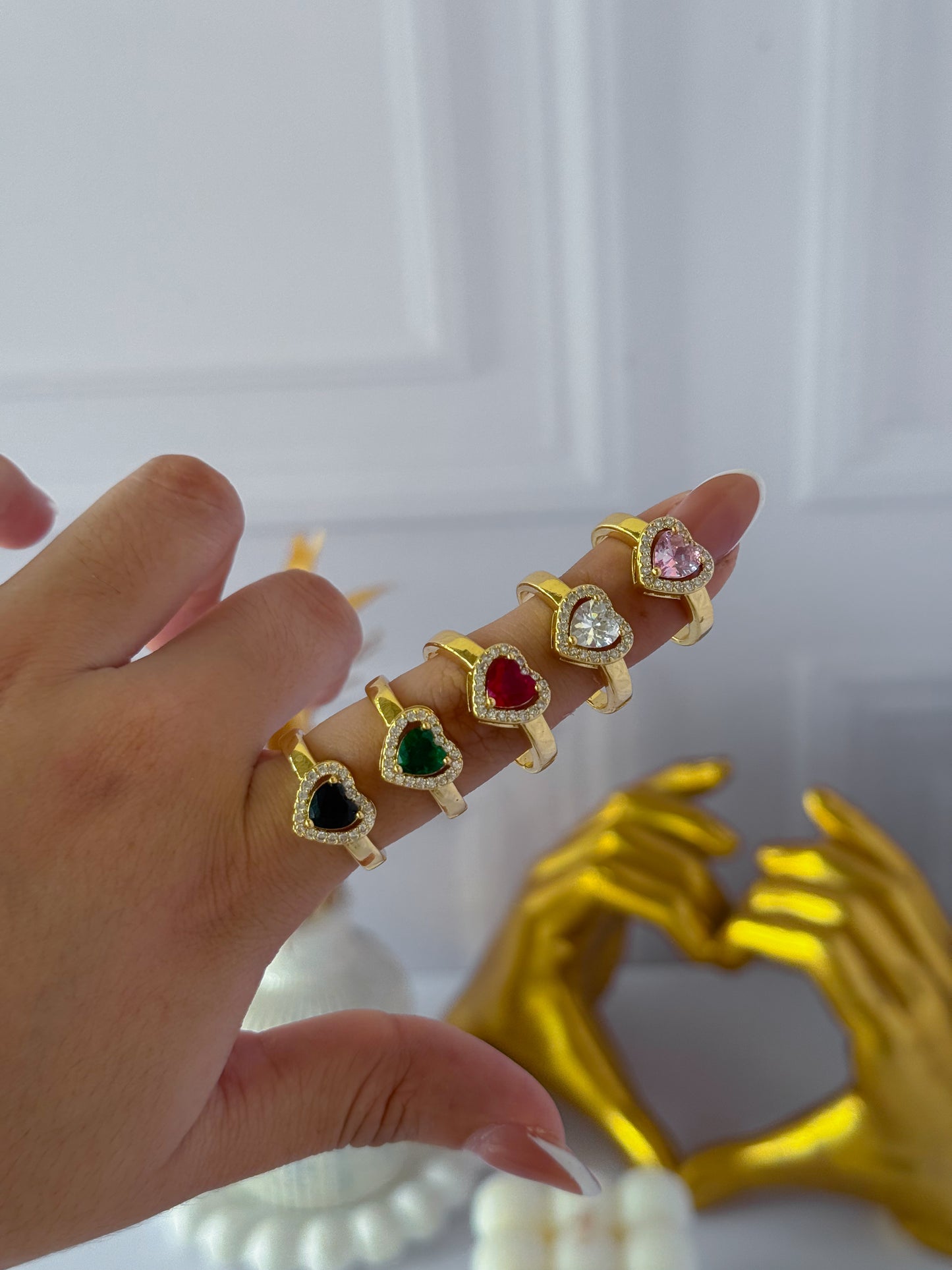 Anillo corazón grande perlado
