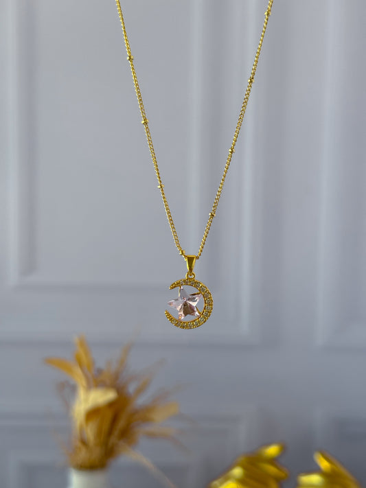 Cadena luna estrella rosada