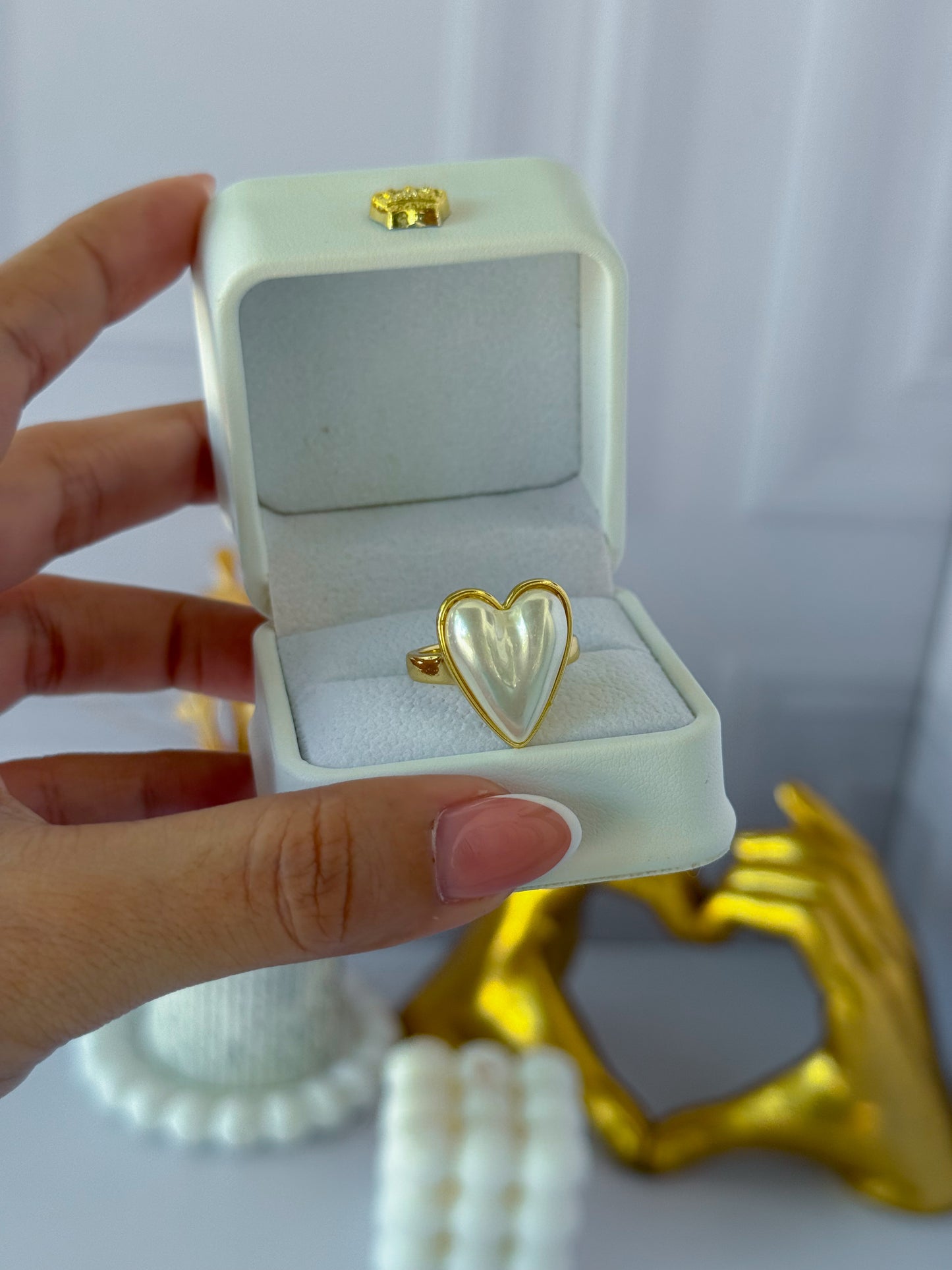 Anillo corazón perla