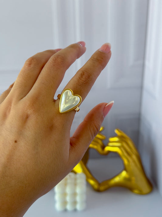 Anillo corazón perla