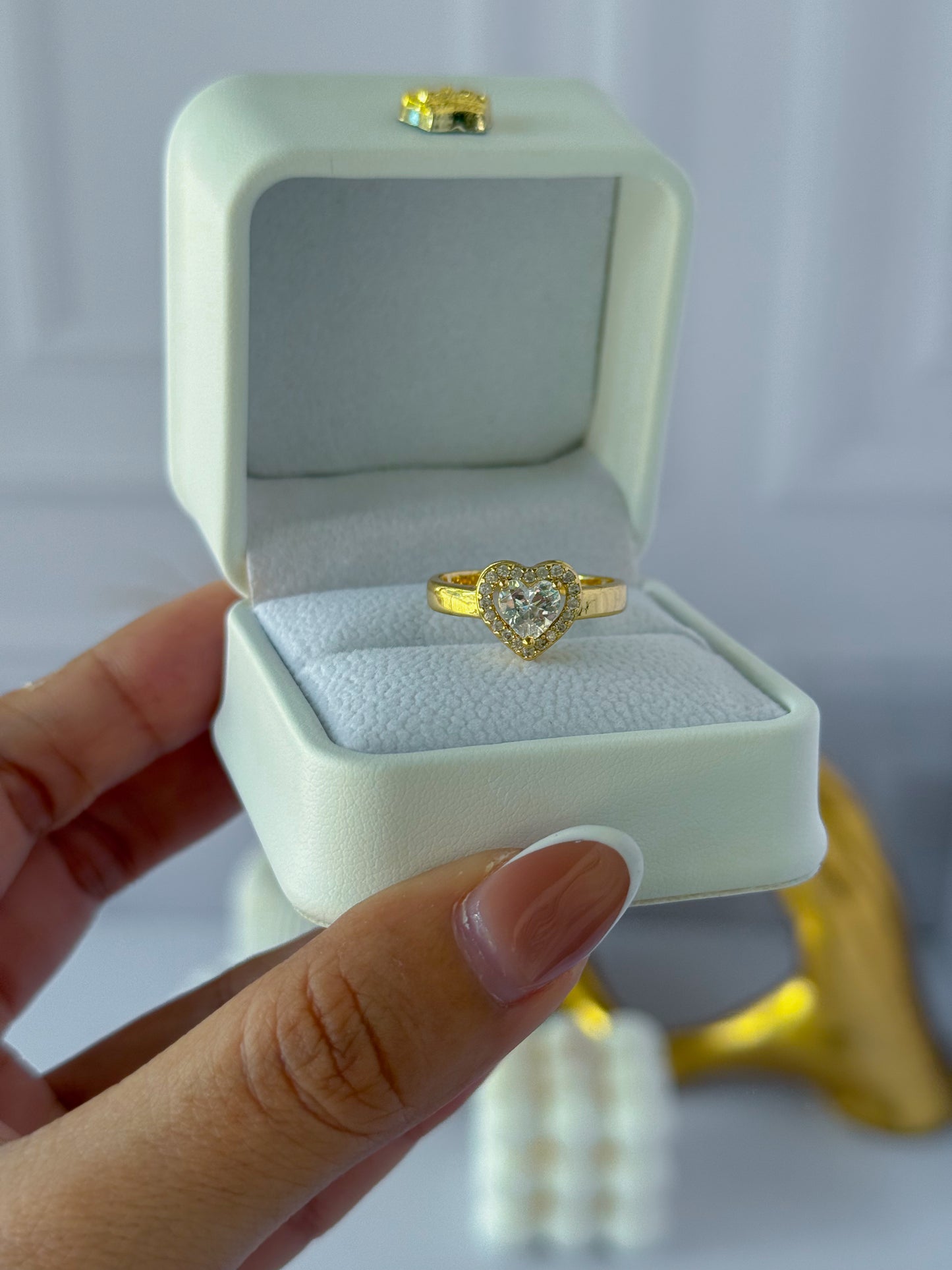Anillo corazón grande perlado
