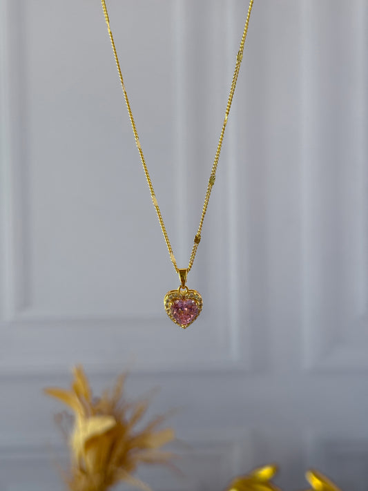 Cadena corazón rosado