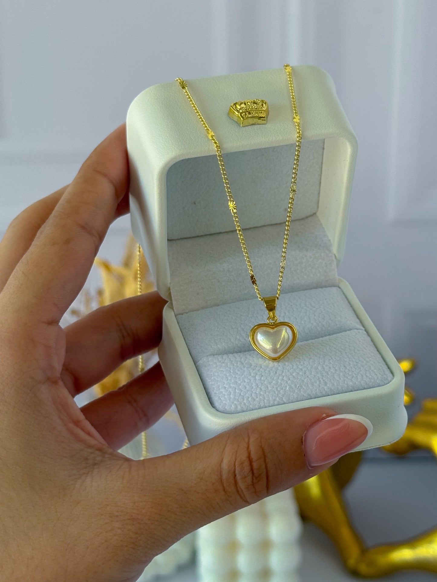 Cadena corazón perlado